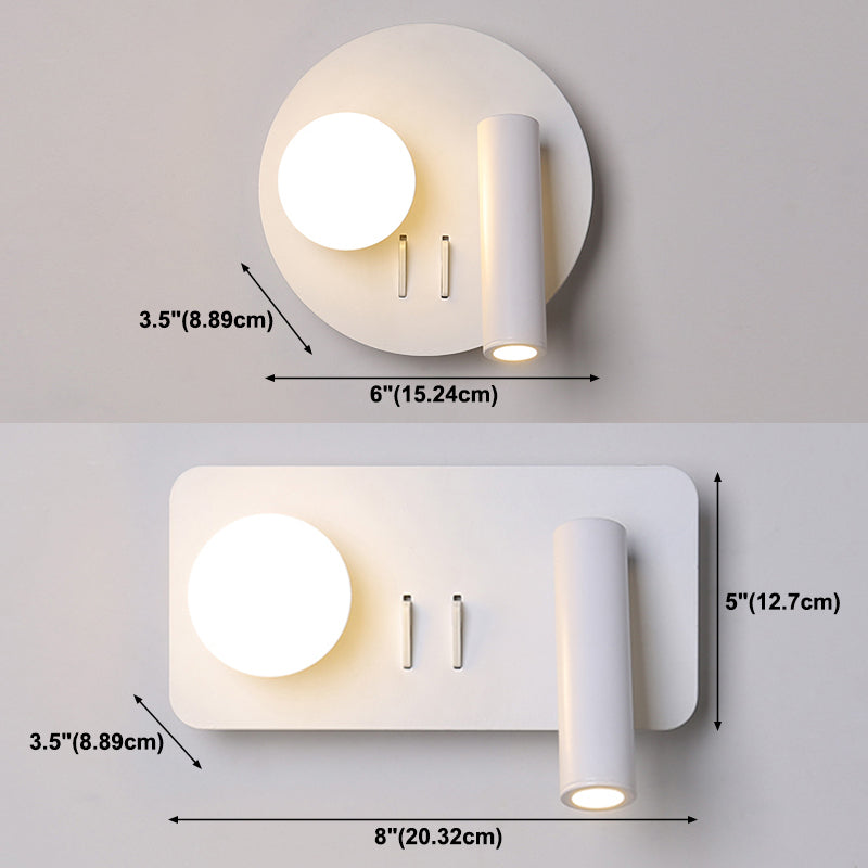 Modern Metal Wall Light Geometric White 2 Lights Reading Wall Sconce for Bedroom