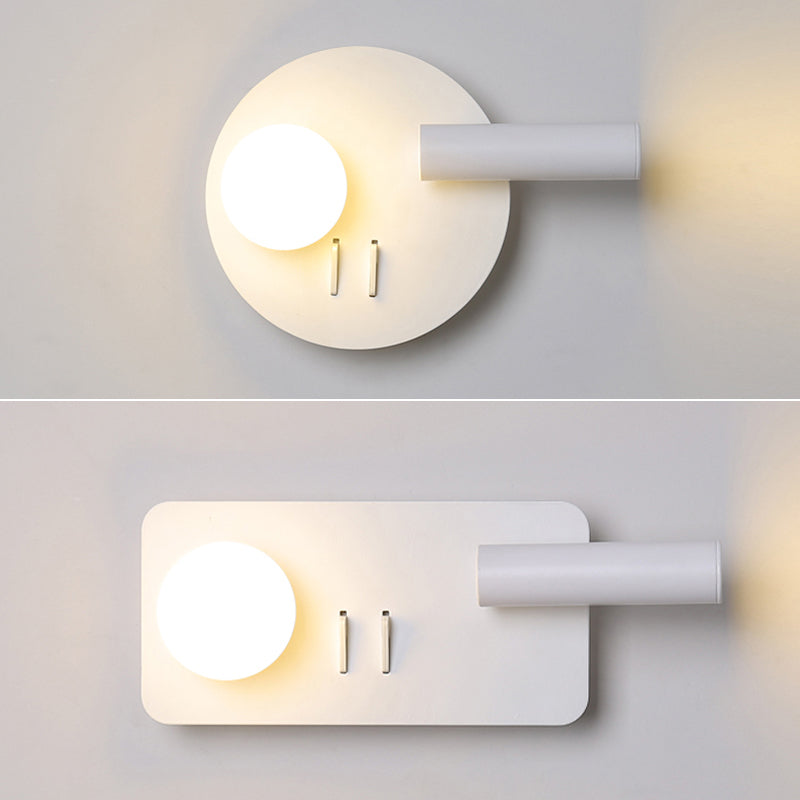 Modern Metal Wall Light Geometric White 2 Lights Reading Wall Sconce for Bedroom