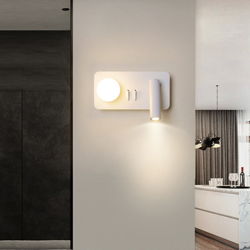 Modern Metal Wall Light Geometric White 2 Lights Reading Wall Sconce for Bedroom