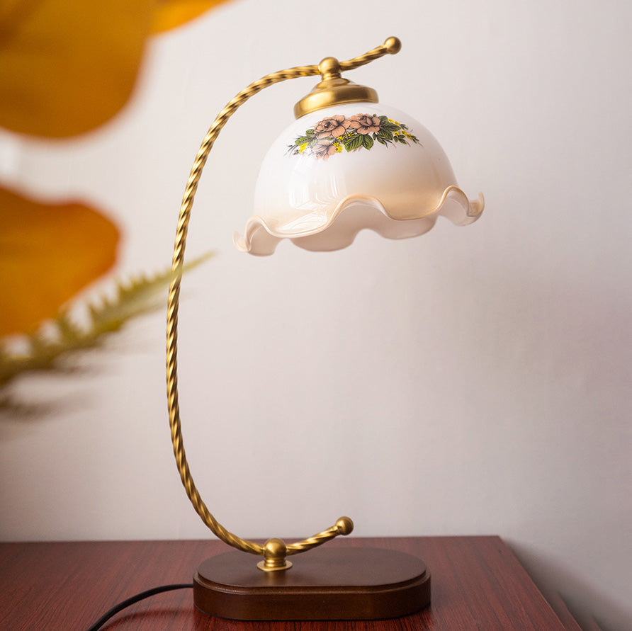 Floral Night Table Lamp Minimalist Style Glass Table Light for Bedside