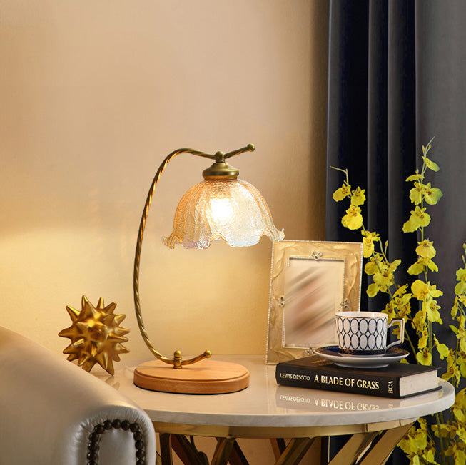 Floral Night Table Lamp Minimalist Style Glass Table Light for Bedside