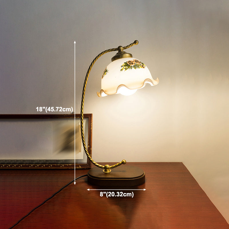 Floral Night Table Lamp Minimalist Style Glass Table Light for Bedside