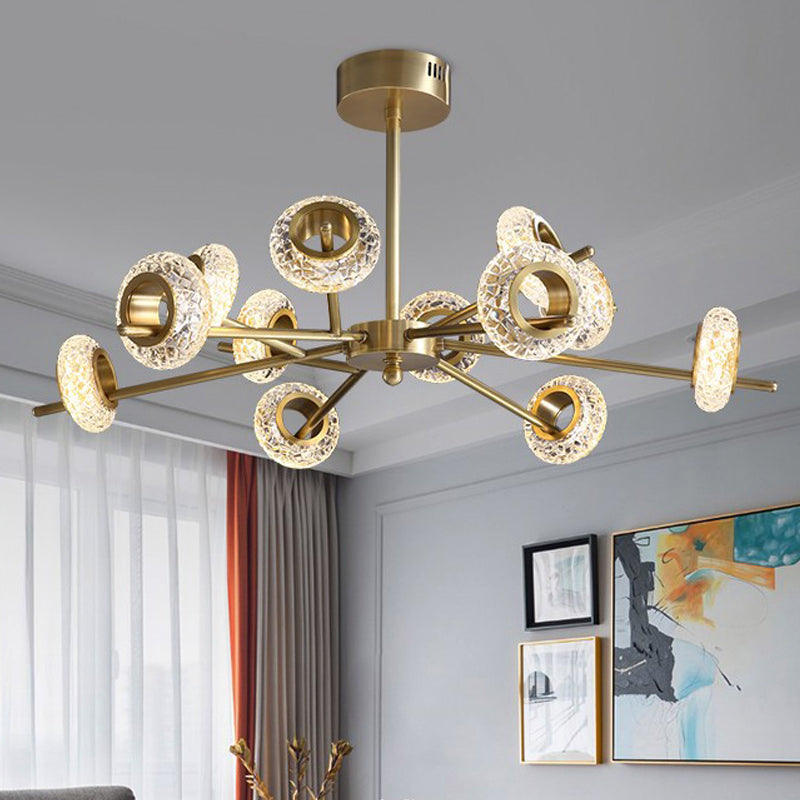 Geometrischer goldener Kronleuchter postmoderner Messing Kronleuchter Anhänger mit Kristall für Schlafzimmer