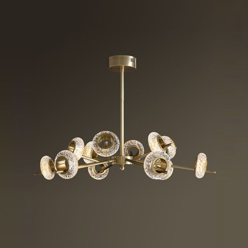 Geometrischer goldener Kronleuchter postmoderner Messing Kronleuchter Anhänger mit Kristall für Schlafzimmer