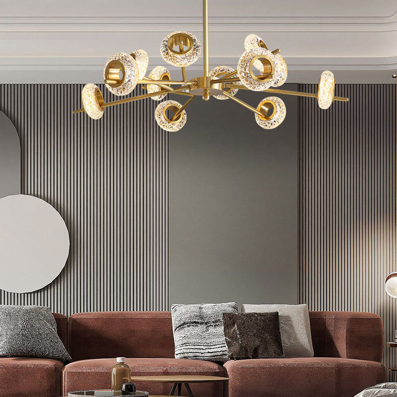 Geometrischer goldener Kronleuchter postmoderner Messing Kronleuchter Anhänger mit Kristall für Schlafzimmer