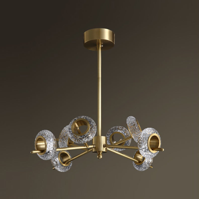 Geometrischer goldener Kronleuchter postmoderner Messing Kronleuchter Anhänger mit Kristall für Schlafzimmer
