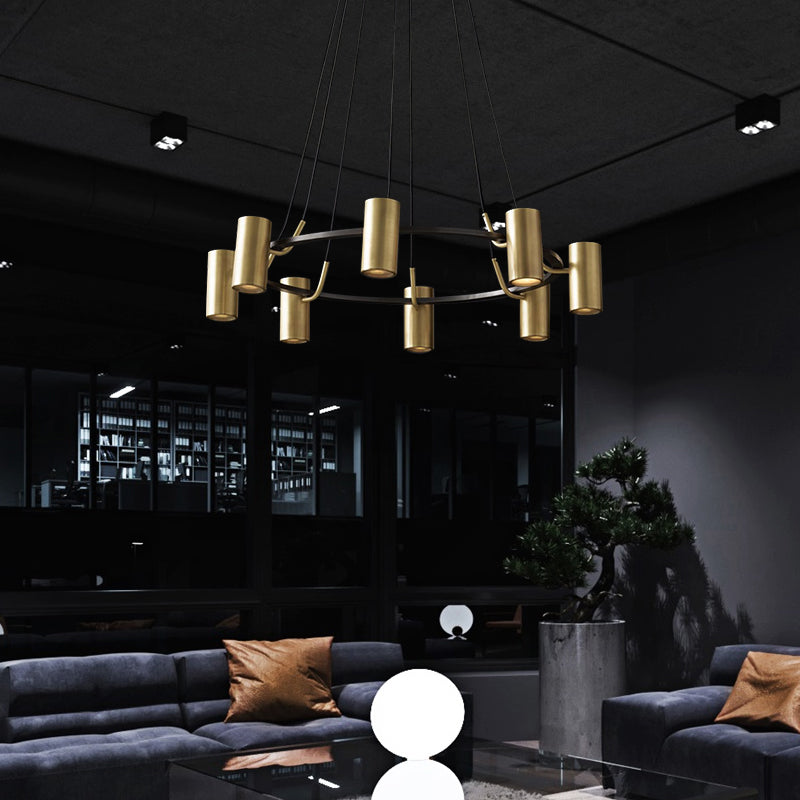 Lámpara de lámpara de metal de estilo posmoderno lámpara de oro cilindro luz colgante