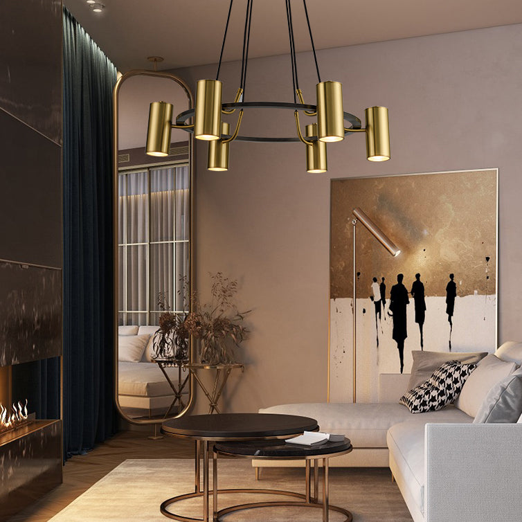 Postmoderne stijl metalen kroonluchter verlichtingsarmatuur gouden cilinder hanger licht