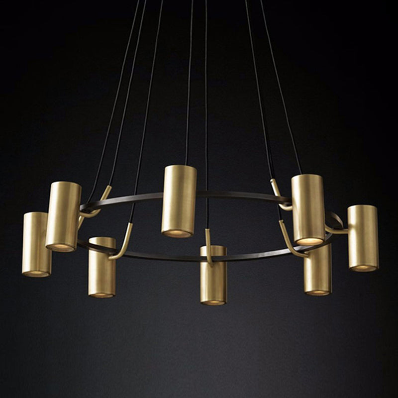 Postmoderne stijl metalen kroonluchter verlichtingsarmatuur gouden cilinder hanger licht