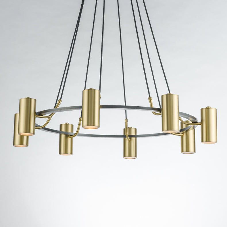 Postmoderne stijl metalen kroonluchter verlichtingsarmatuur gouden cilinder hanger licht