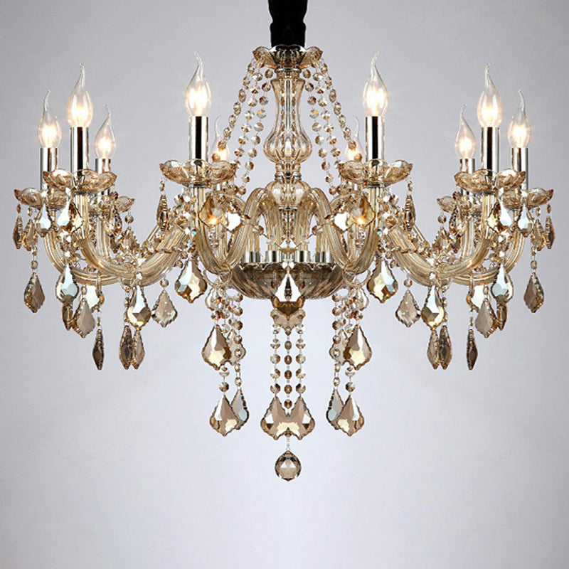 Crystal Candle Shape Hanging Ceiling Light European Style Multi Lights Hanging Light