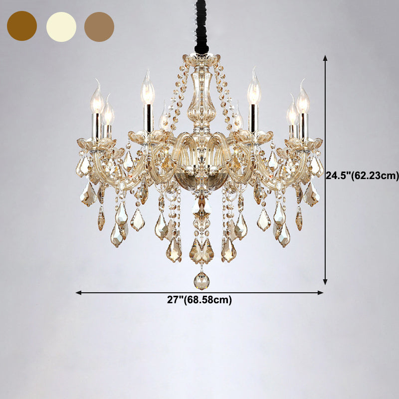 Crystal Candle Shape Hanging Ceiling Light European Style Multi Lights Hanging Light