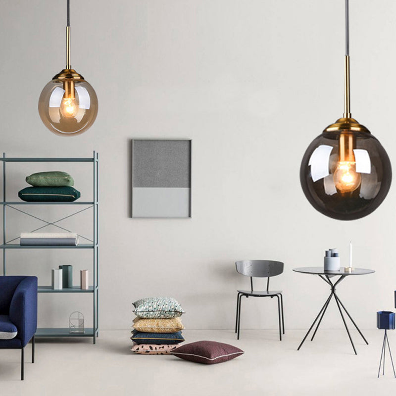 Luces colgantes de sombra esférica de vidrio estilo moderno 1 cabezal colgante de montaje colgante para la cama