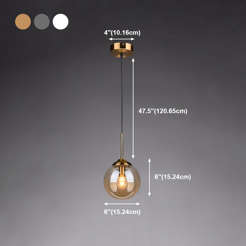 Luces colgantes de sombra esférica de vidrio estilo moderno 1 cabezal colgante de montaje colgante para la cama