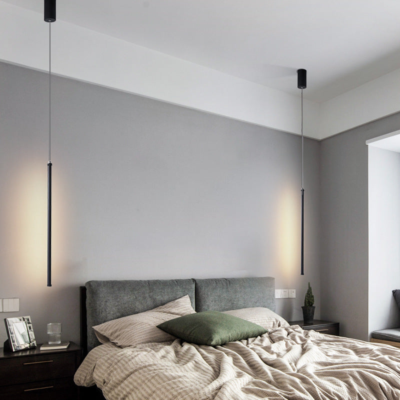 1 leichte lineare hängende Anhänger moderne Metallhängung in Schwarz für Schlafzimmer
