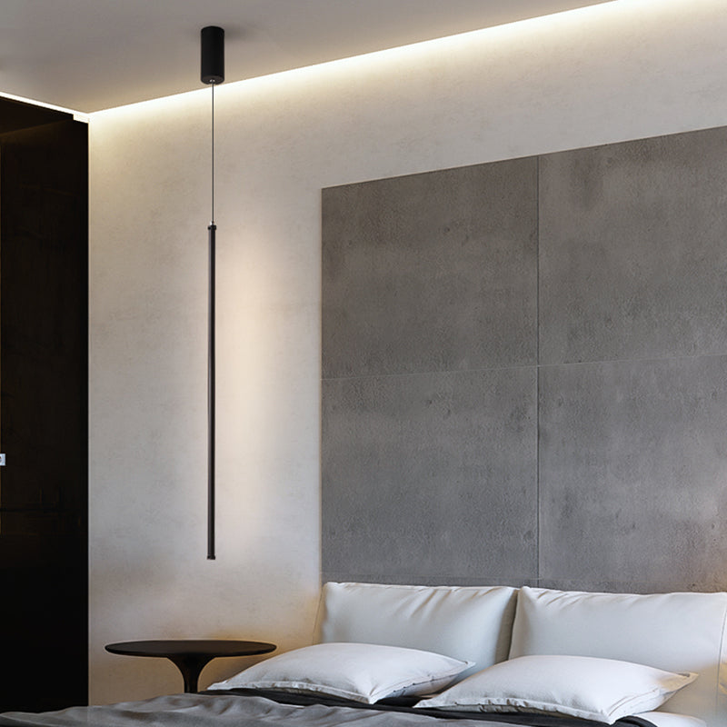 1 leichte lineare hängende Anhänger moderne Metallhängung in Schwarz für Schlafzimmer