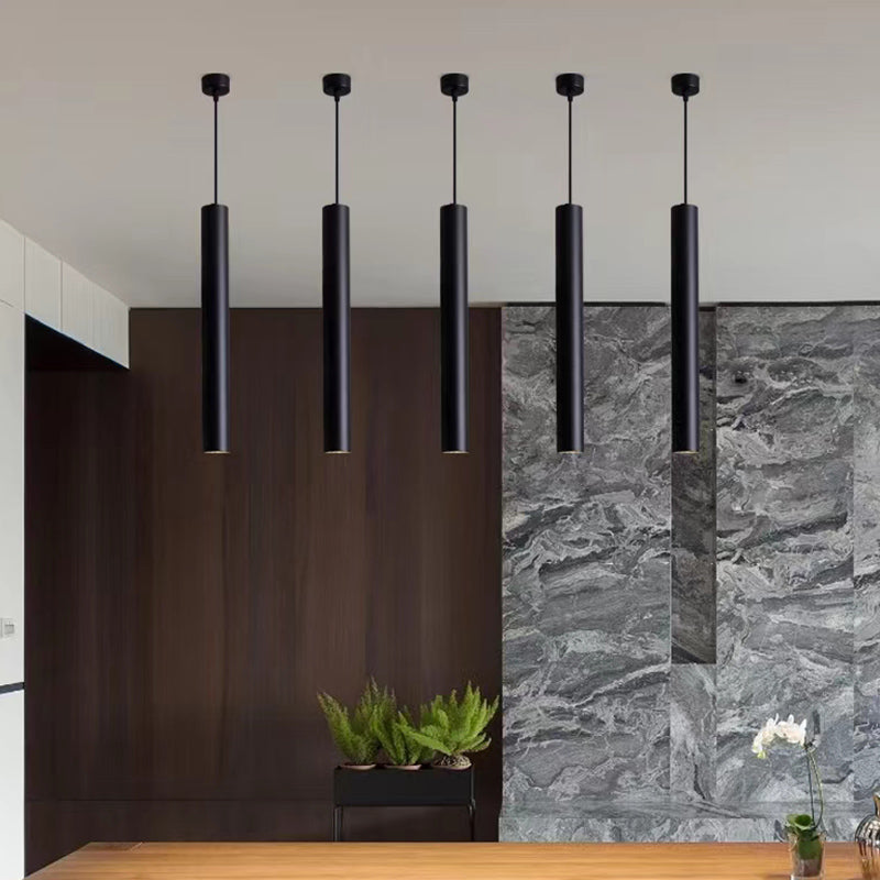 Zylinderform Pendelleuchten zeitgenössischer Stil Metallhängelampen in Schwarz