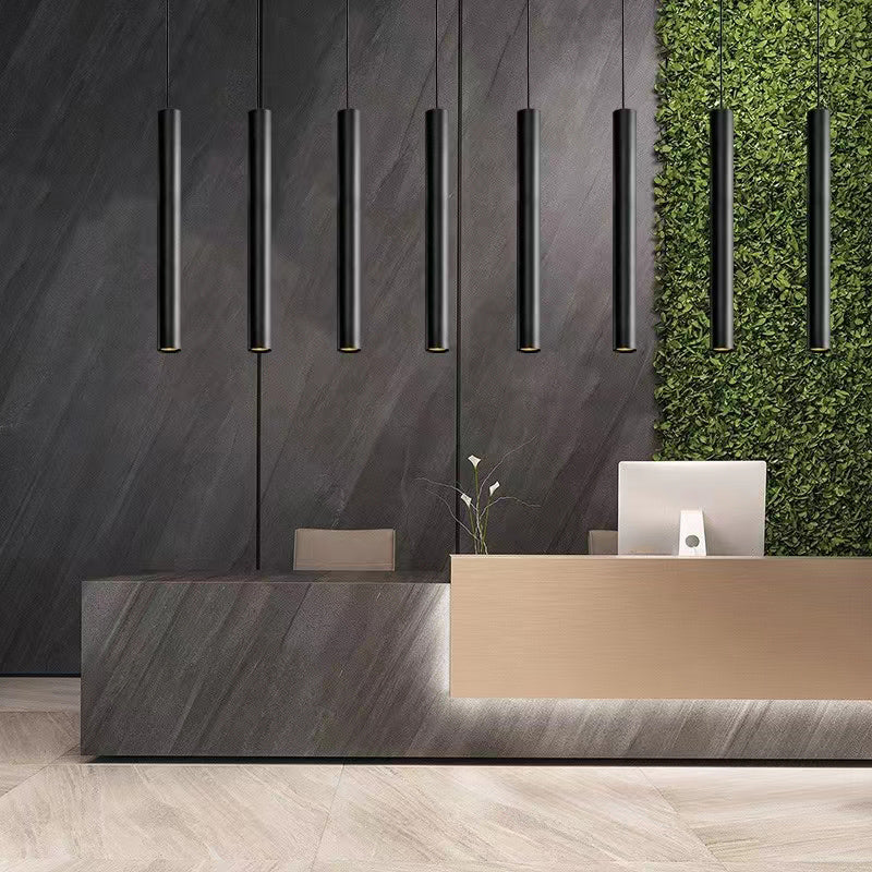 Zylinderform Pendelleuchten zeitgenössischer Stil Metallhängelampen in Schwarz