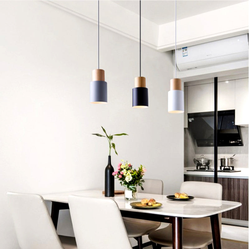 Macaron-stijl hangende lichtarmatuur 1-licht hanglamp met hout voor slaapkamer