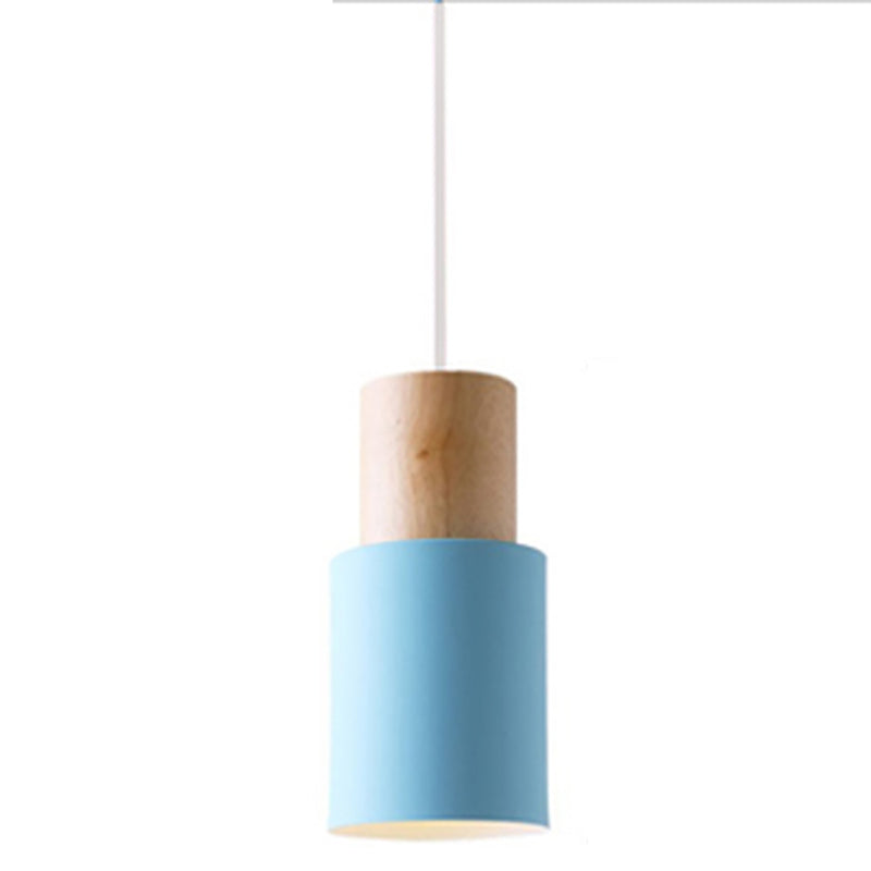 Lámpara colgante de 1 luz de estilo colgante de estilo macarrón con madera para dormitorio