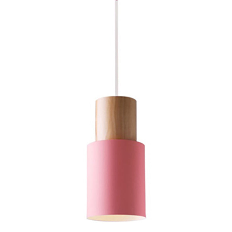 Lámpara colgante de 1 luz de estilo colgante de estilo macarrón con madera para dormitorio