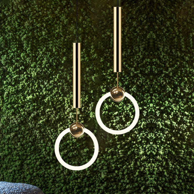 Lámpara de colgante de luz de metal colgante de forma lineal de forma lineal de estilo contemporáneo en oro