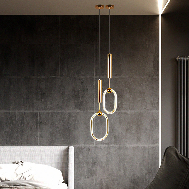 Lámpara de colgante de luz de metal colgante de forma lineal de forma lineal de estilo contemporáneo en oro