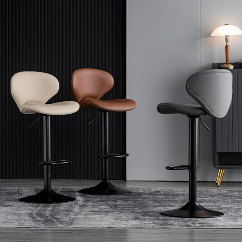 Scandinavian Matte Finish Adjustable Height Swivel Bar Stool Leather Home Stool