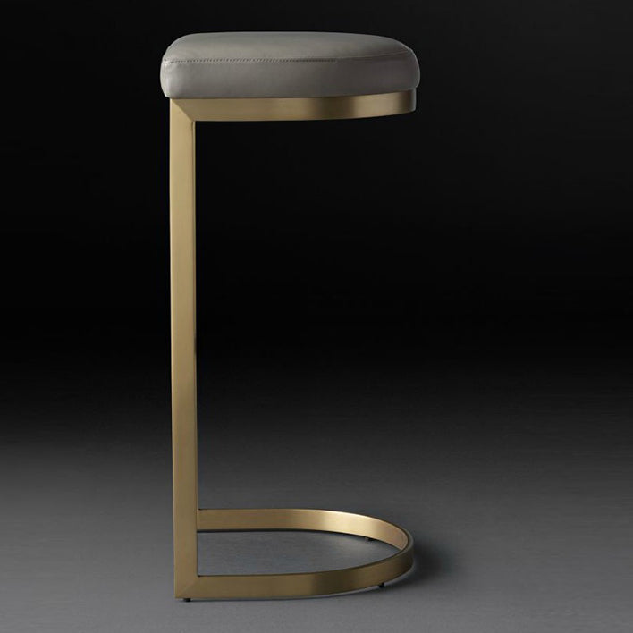 Glam Restaurant Footrest Bar Stool Gray Leather Backless Stool