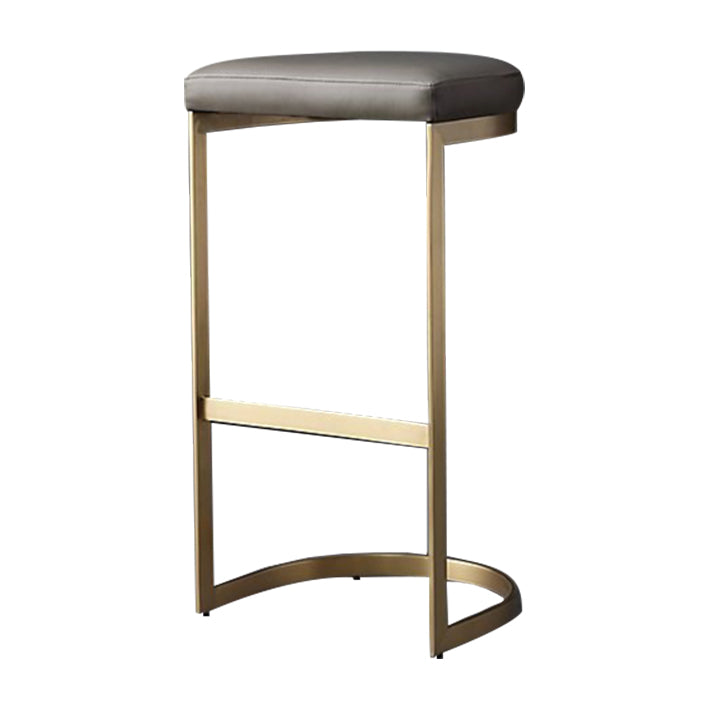 Glam Restaurant Footrest Bar Stool Gray Leather Backless Stool