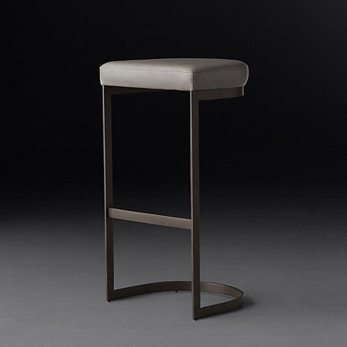 Glam Restaurant Footrest Bar Stool Gray Leather Backless Stool