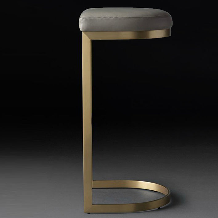 Glam Restaurant Footrest Bar Stool Gray Leather Backless Stool