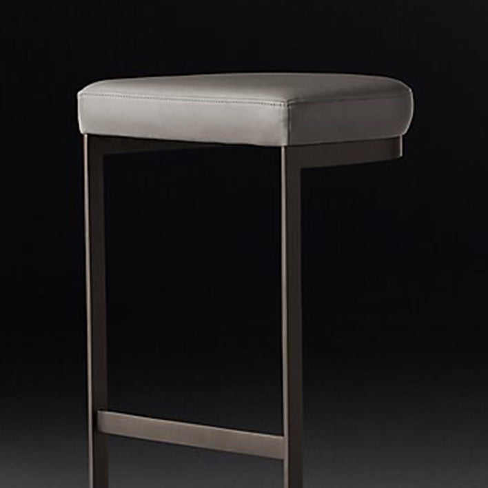 Glam Restaurant Footrest Bar Stool Gray Leather Backless Stool