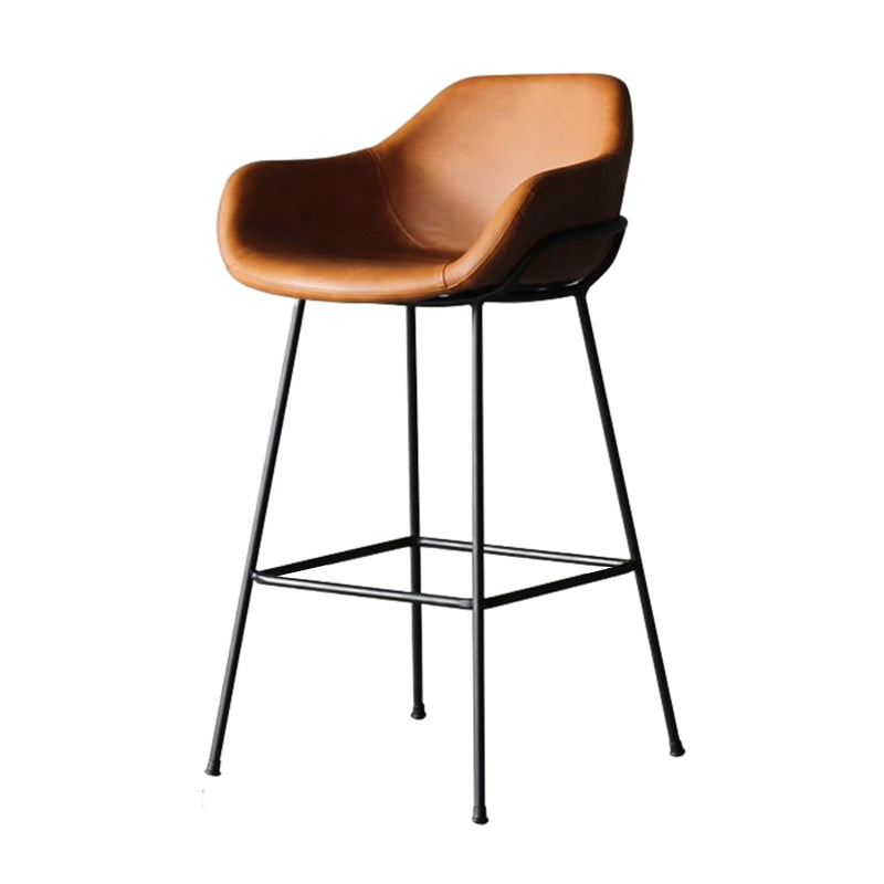 Scandinavian Upholstered Armed Bar Stool Matte Finish Footrest Home Stool