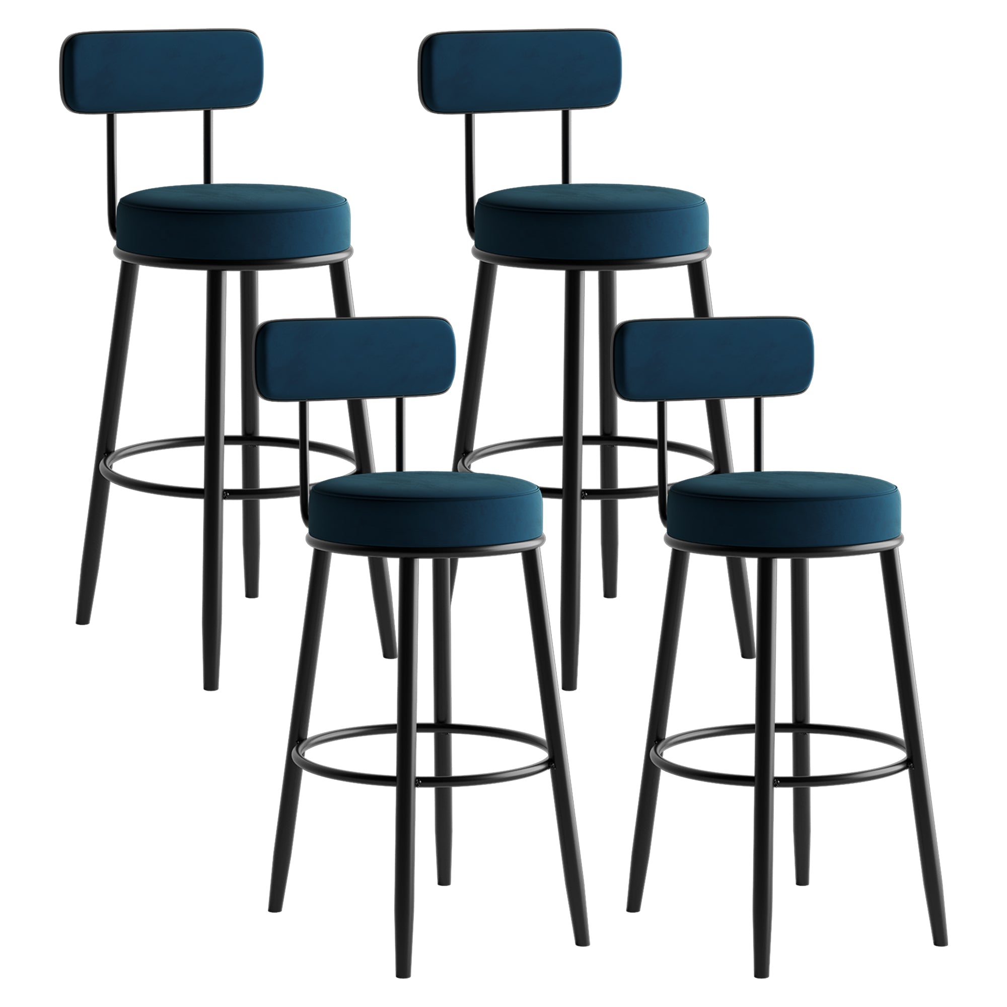 Scandinavian Velvet Footrest Bar Stool Matte Finish Low Back Home Stool