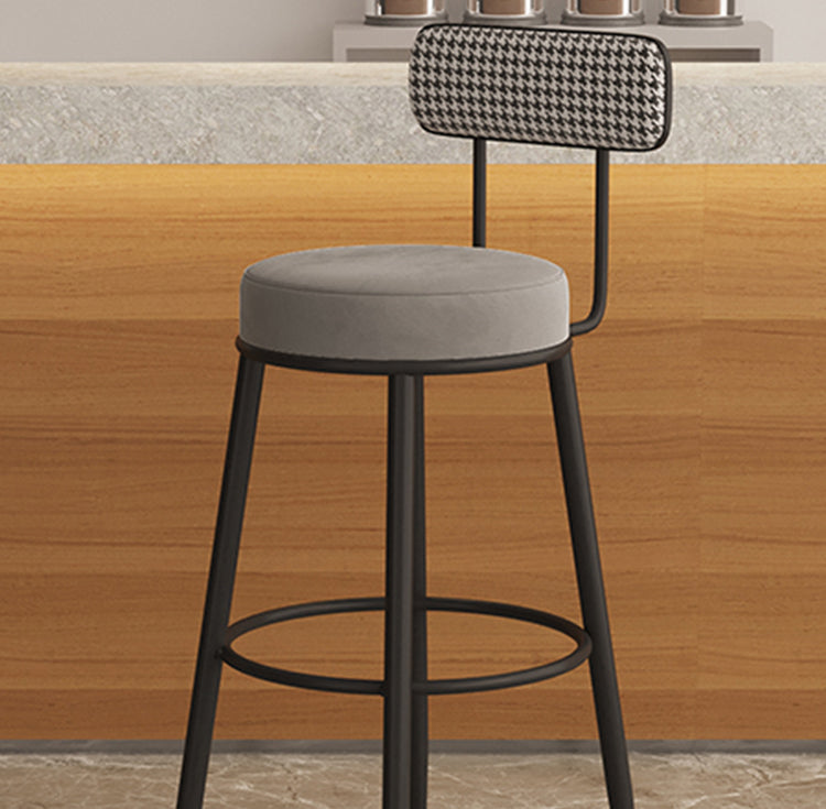 Scandinavian Velvet Footrest Bar Stool Matte Finish Low Back Home Stool