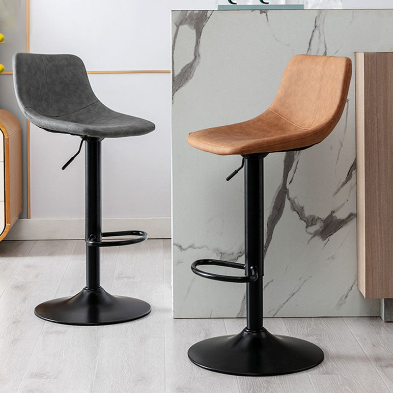 Contemporary Adjustable Height Home Stool Matte Finish Leather Barstool