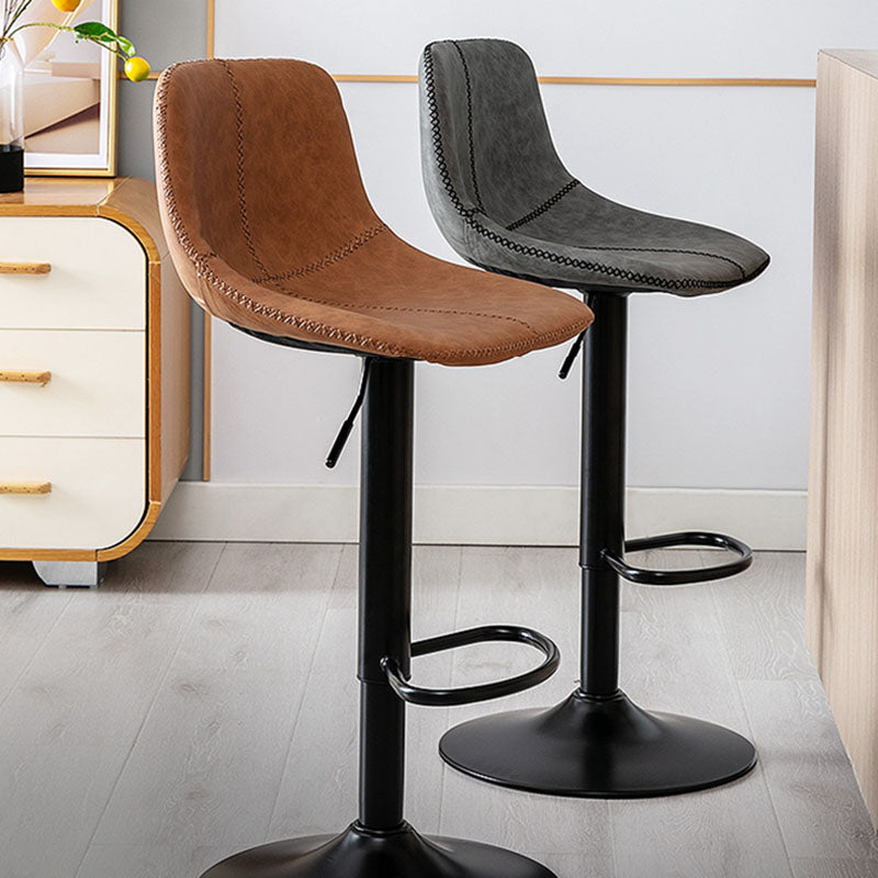 Contemporary Adjustable Height Home Stool Matte Finish Leather Barstool