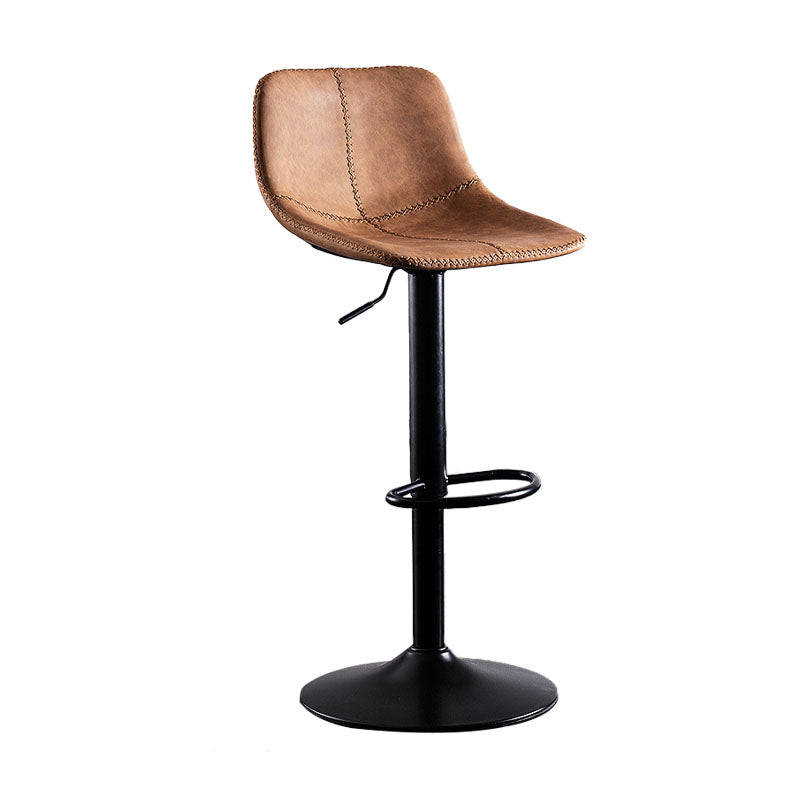 Contemporary Adjustable Height Home Stool Matte Finish Leather Barstool