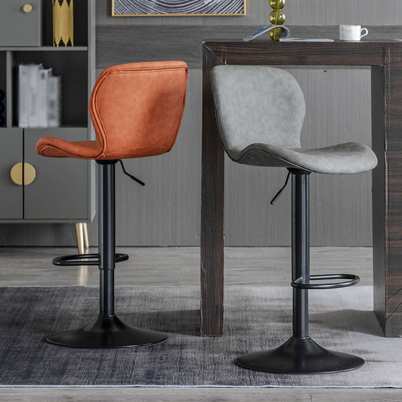 Contemporary Swivel Adjustable Height Stool Matte Finish Leather Barstool
