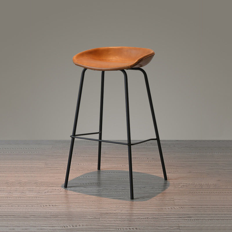 Contemporary Matte Finish Leather Barstool Low Back Home Stool