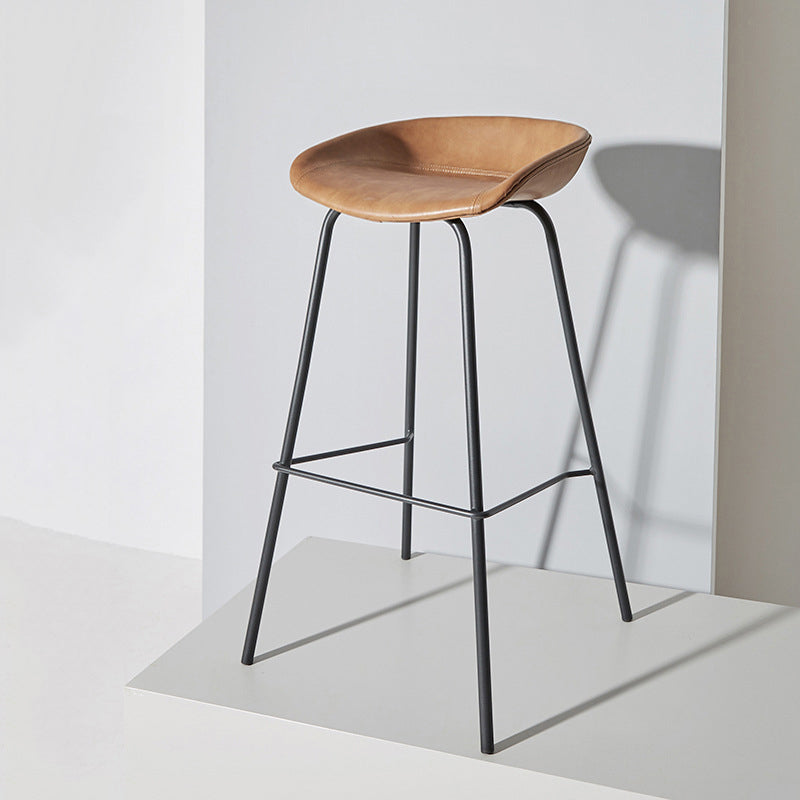 Contemporary Matte Finish Leather Barstool Low Back Home Stool
