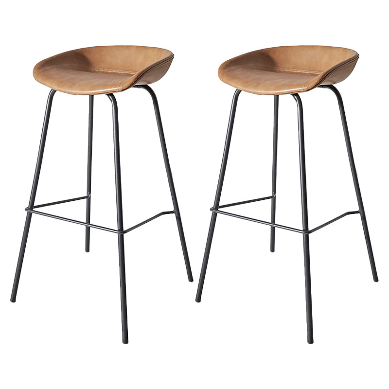 Contemporary Matte Finish Leather Barstool Low Back Home Stool