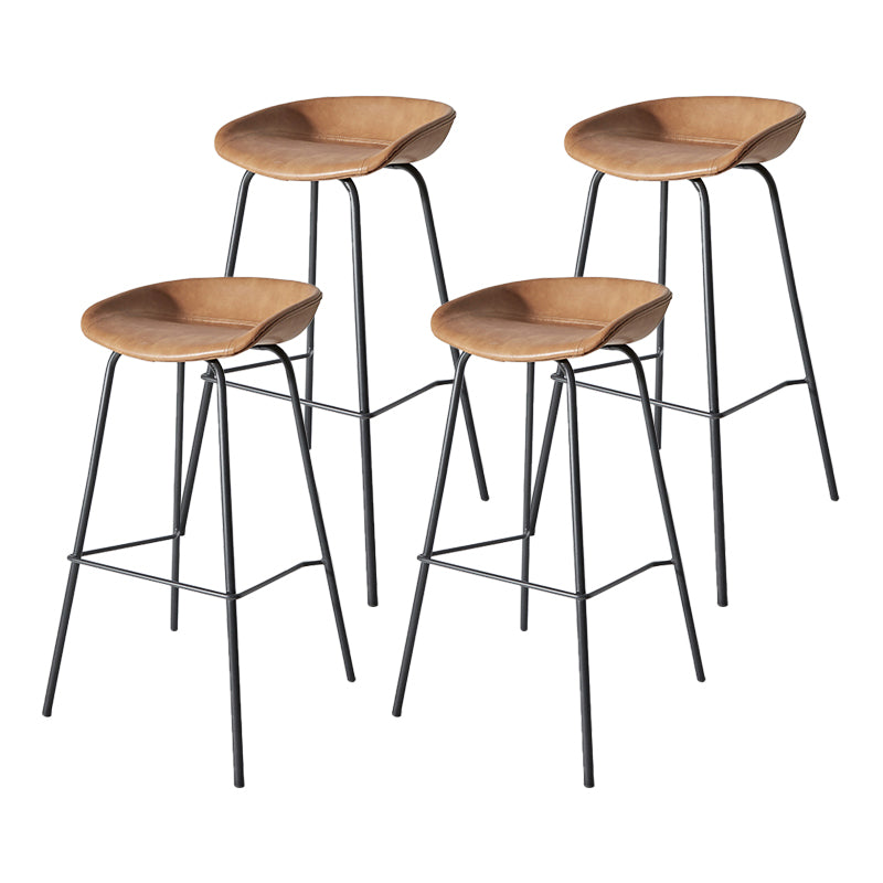 Contemporary Matte Finish Leather Barstool Low Back Home Stool