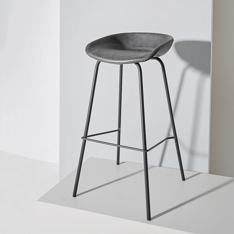 Contemporary Matte Finish Leather Barstool Low Back Home Stool