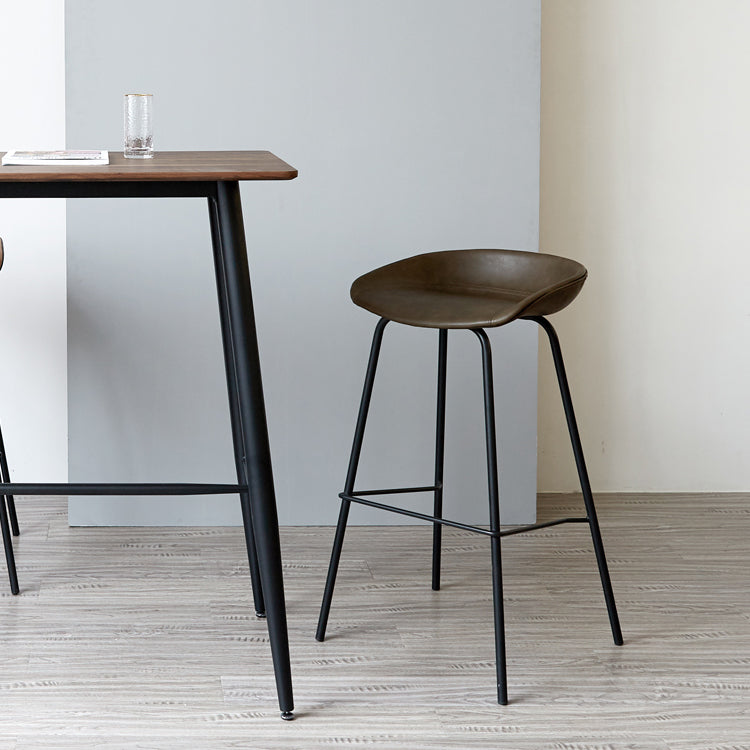 Contemporary Matte Finish Leather Barstool Low Back Home Stool