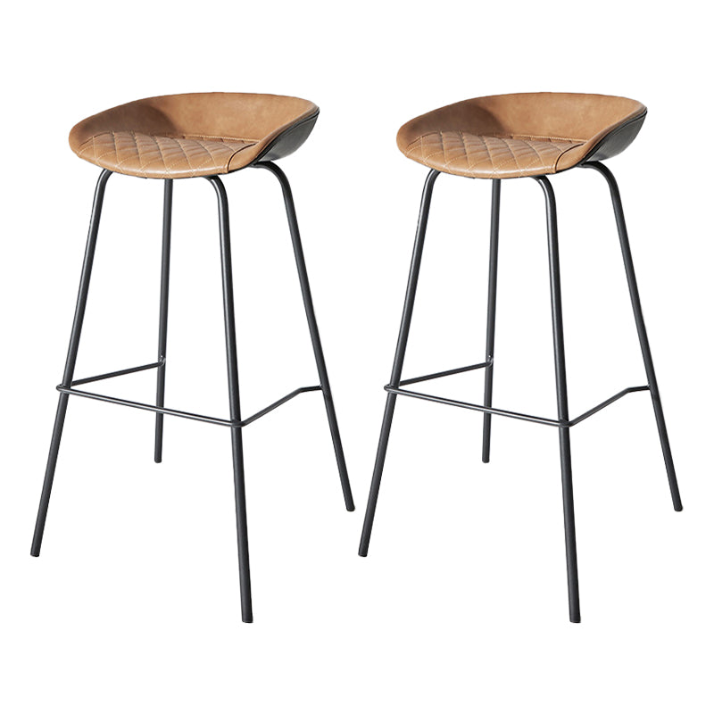 Contemporary Matte Finish Leather Barstool Low Back Home Stool