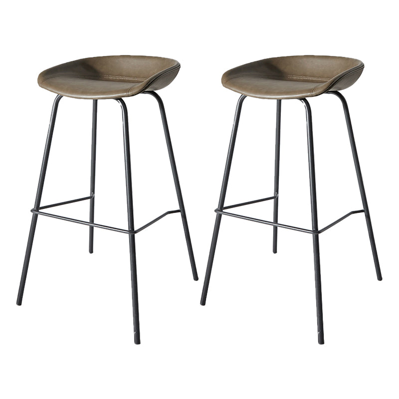 Contemporary Matte Finish Leather Barstool Low Back Home Stool