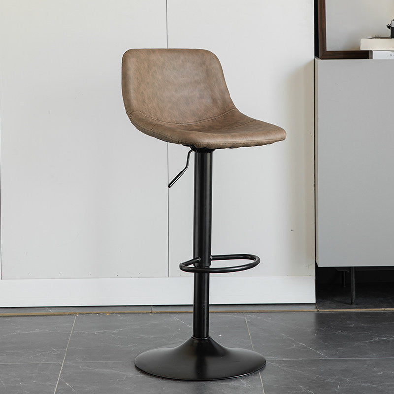 Contemporary Matte Finish Leather Barstool Adjustable Height Footrest Home Stool