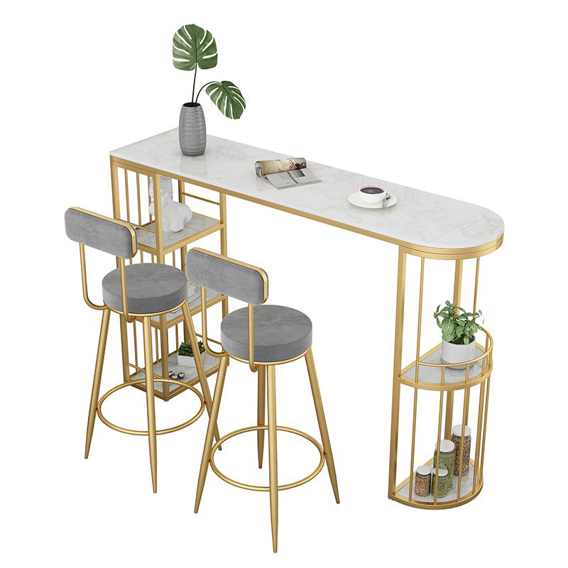 Stone Bar Dining Table Glam Bar Table with Double Pedestal for Dining Room